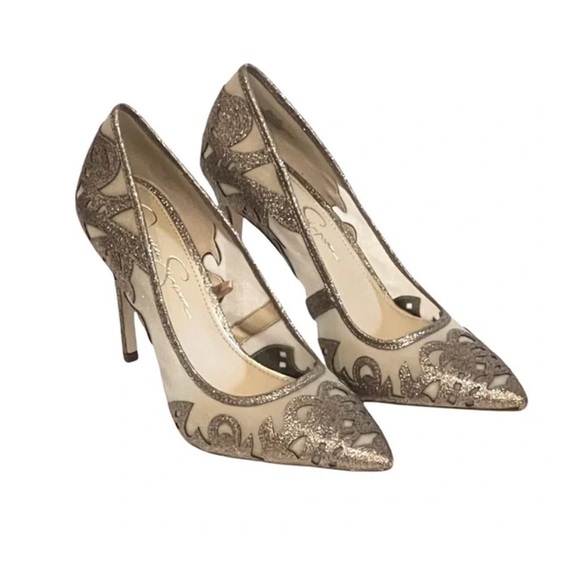 NWOT Jessica Simpson Gold and Cream Heels - Picture 1 of 6